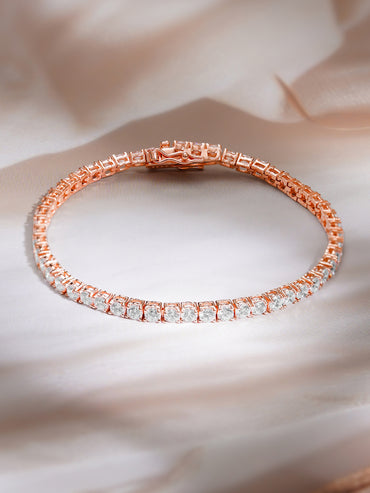 925 Fine Silver Rose Gold American Diamond Zirconia Bracelet
