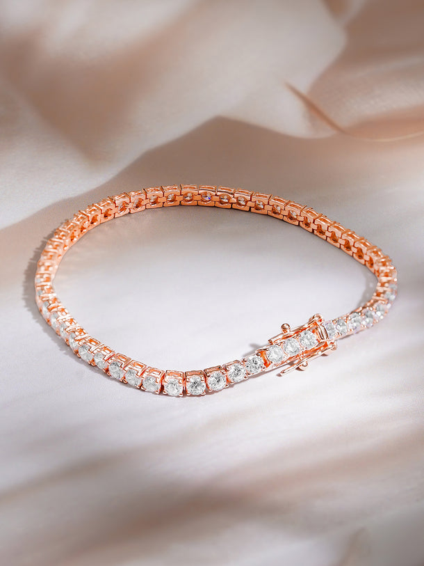 925 Fine Silver Rose Gold American Diamond Zirconia Bracelet