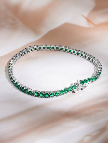 925 Fine Silver Rhodium Plated American Diamond Zirconia Emerald Green Bracelet