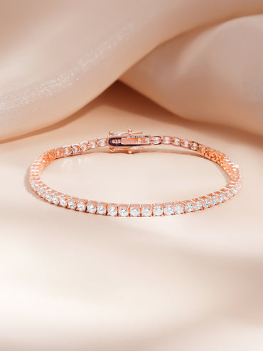 925 Fine Silver Rose Gold Plated Cubic Zirconia Tennis Bracelet