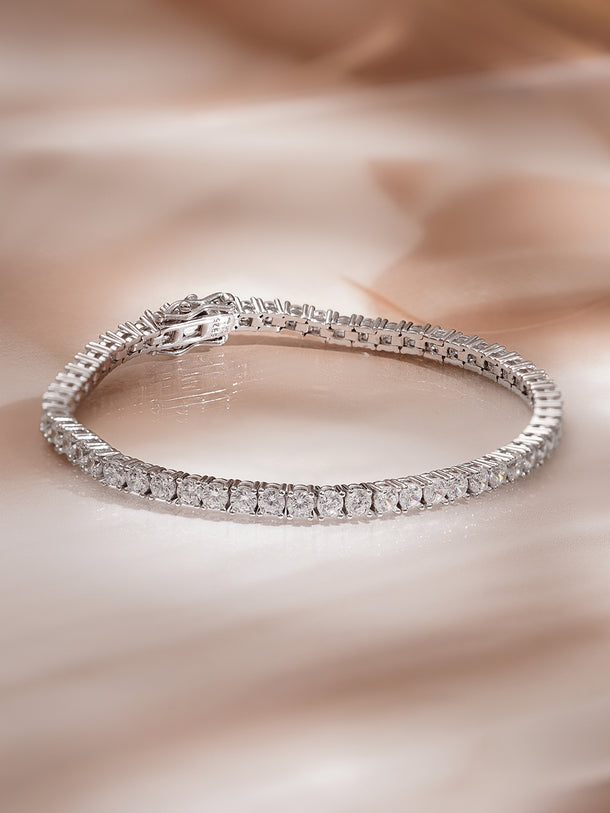 925 Fine Silver Rhodium Plated American Diamond Zirconia Snake Design Bracelet