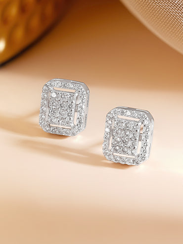 925 Fine Silver Geometric Halo Cubic Zirconia Stud Earrings