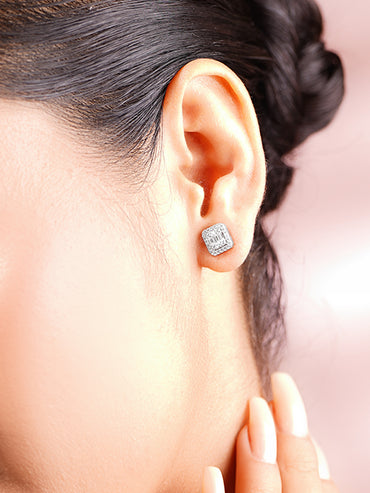 925 Fine Silver White Cubic Zirconia Cushion Halo Stud Earrings