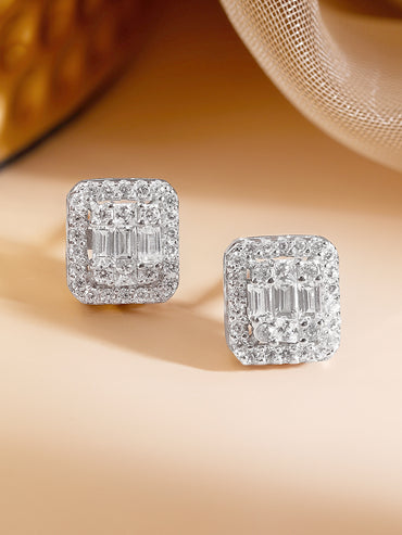 925 Fine Silver White Cubic Zirconia Cushion Halo Stud Earrings