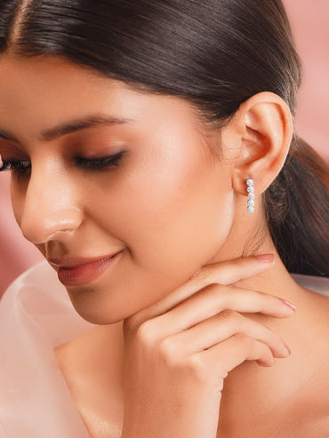 925 Fine Silver Rhodium Plated Floral Drop Dangler Earrings