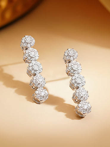 925 Fine Silver Rhodium Plated Floral Drop Dangler Earrings