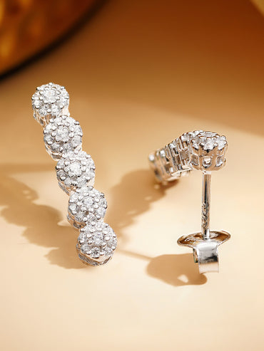 925 Fine Silver Rhodium Plated Floral Drop Dangler Earrings