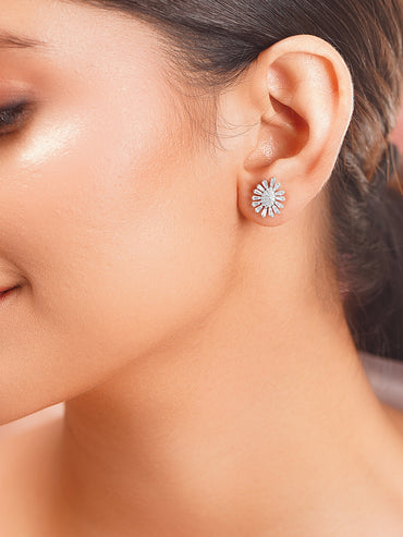925 Fine Silver Rhodium Plated FLoral Studs Earrings