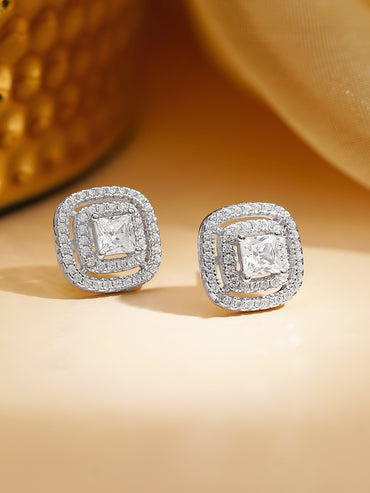 925 Fine Silver Rhodium Plated Cubic Studs