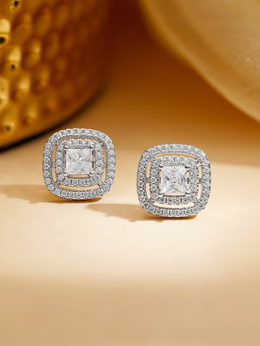 925 Fine Silver Rhodium Plated Cubic Studs
