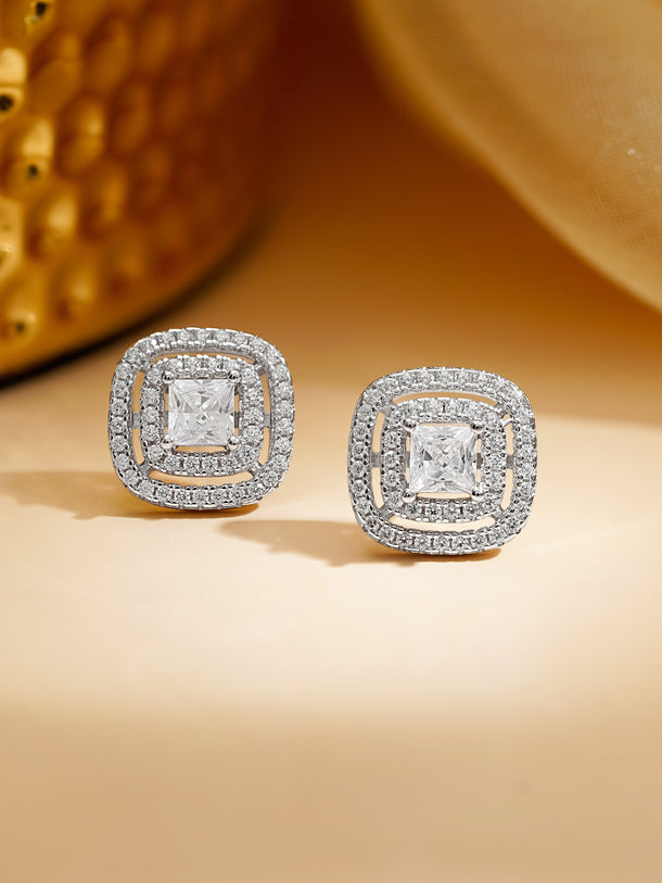 925 Fine Silver Rhodium Plated Cubic Studs
