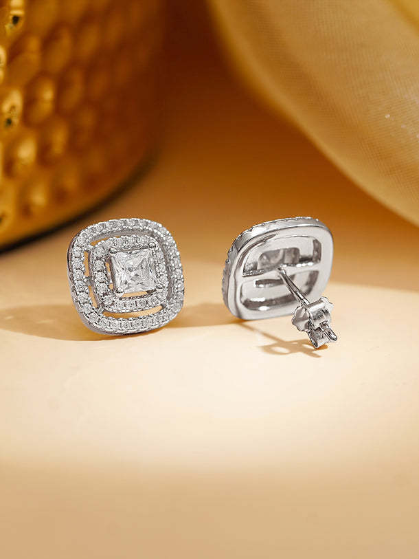 925 Fine Silver Rhodium Plated Cubic Studs
