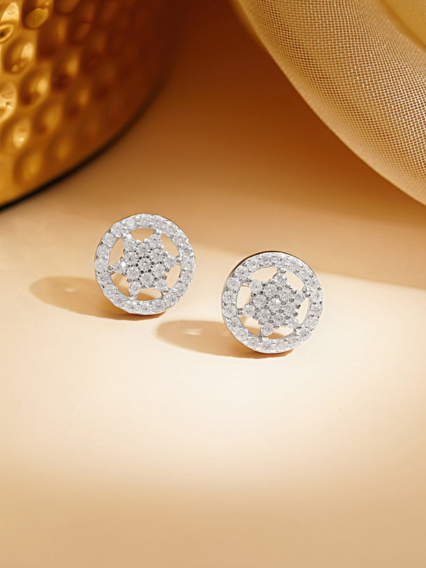 925 Fine Silver Rhodium Plated Floral Round Studs