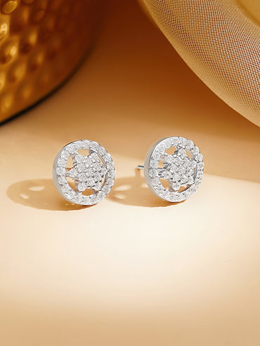 925 Fine Silver Rhodium Plated Floral Round Studs