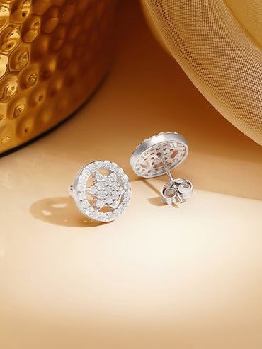 925 Fine Silver Rhodium Plated Floral Round Studs