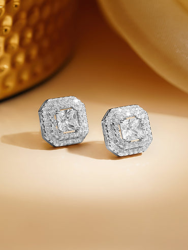 925 Fine Silver Rhodium Plated Cubic Studs Earrings