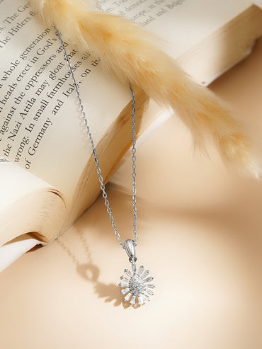 925 Fine Silver Rhodium Plated Floral Pendant Necklace
