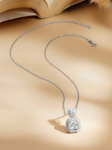 925 Fine Silver Rhodium Plated Cubic Pendant Necklace