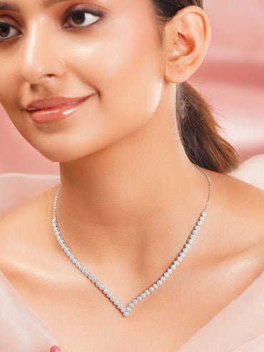 925 Fine Silver Rhodium Plated Floral Chain Necklace