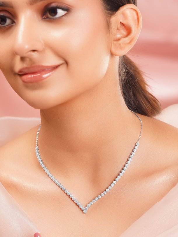 925 Fine Silver Rhodium Plated Floral Chain Necklace