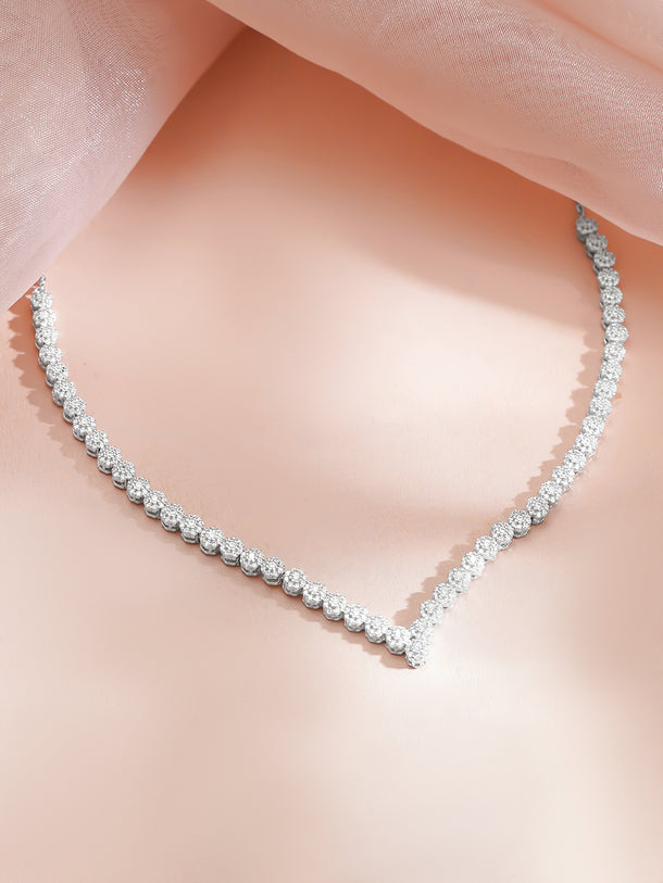 925 Fine Silver Rhodium Plated Floral Chain Necklace