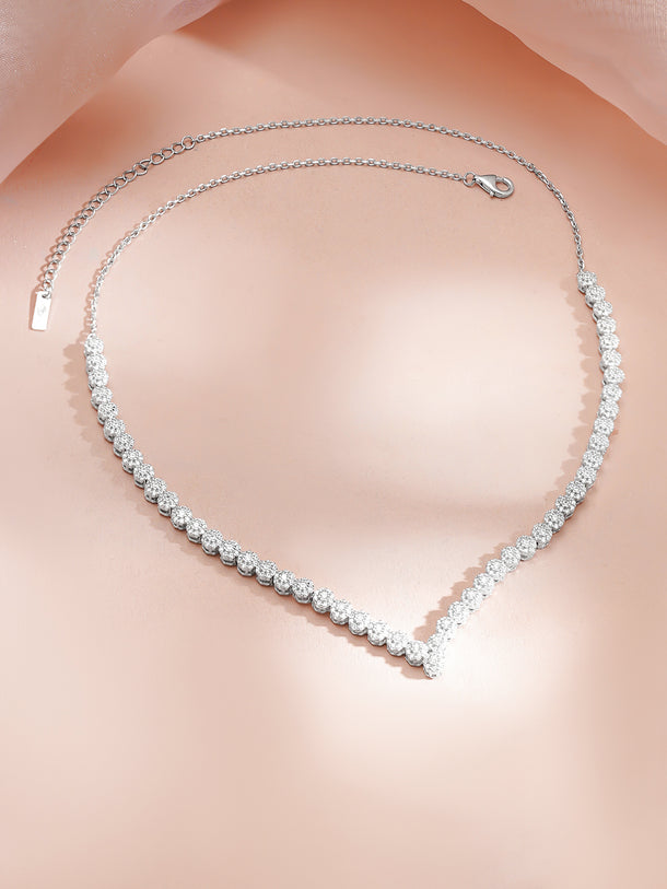 925 Fine Silver Rhodium Plated Floral Chain Necklace