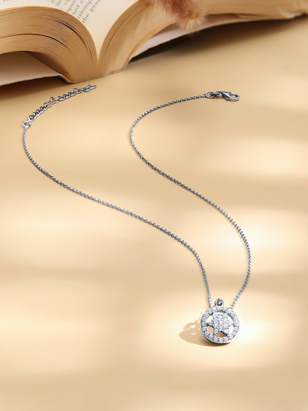 925 Fine Silver Rhodium Plated  Round Floral Necklace