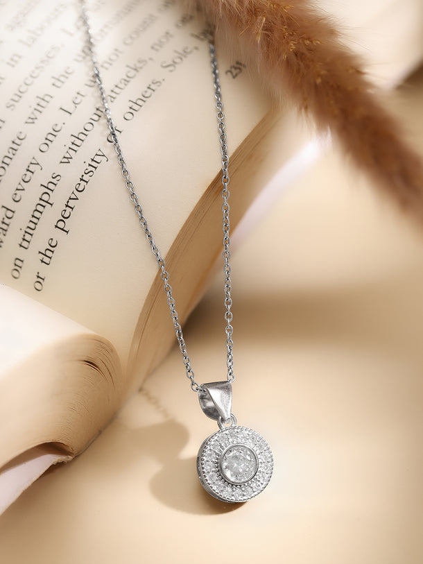 925 Fine Silver Rhodium Plated Coin Chram Pendant Necklace