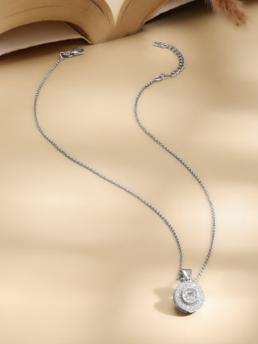 925 Fine Silver Rhodium Plated Coin Chram Pendant Necklace