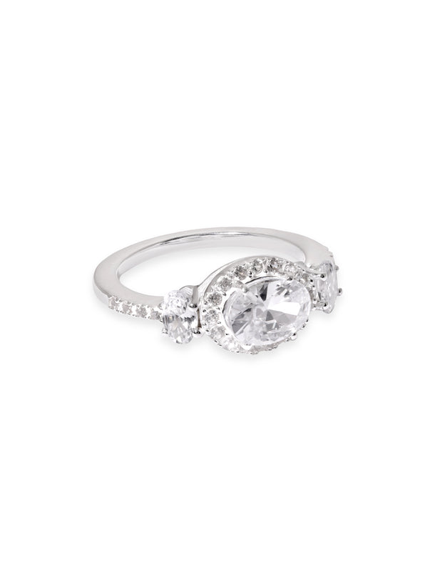 Rubans Silver Rhodium plated Zirconia studded Classic Ring