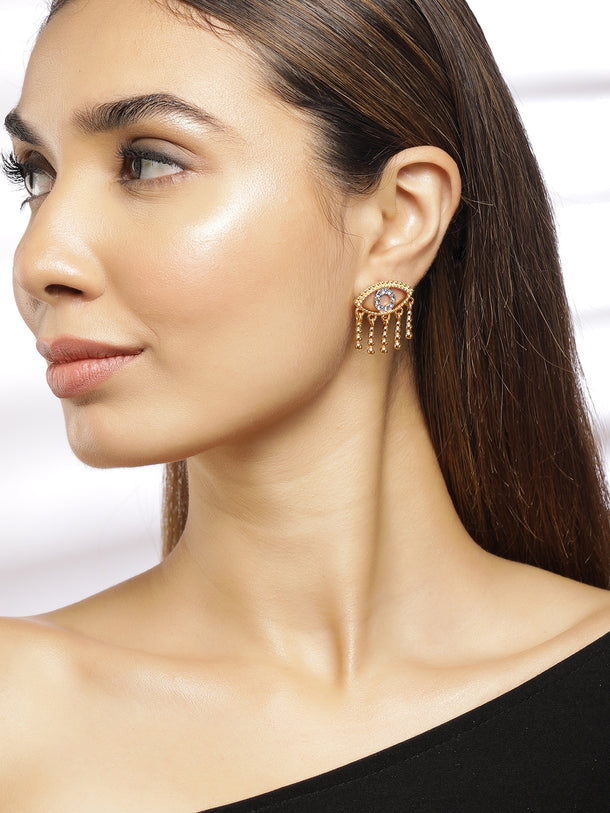 Evil Eye Gold Toned Blue Studs