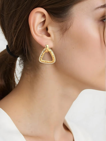 Rubans 18K Gold Plated Handcrafted Zircon Stone Studded Classic Geometric Drop Earrings
