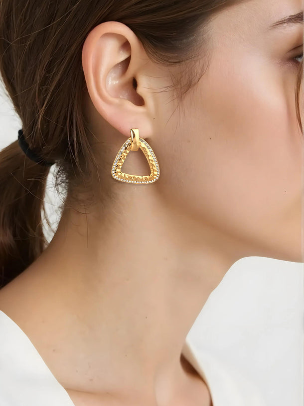 Rubans 18K Gold Plated Handcrafted Zircon Stone Studded Classic Geometric Drop Earrings