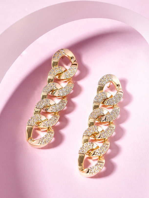 Rubans Gold Plated Handcrafted Rhinestone Interlink Drop Earrings
