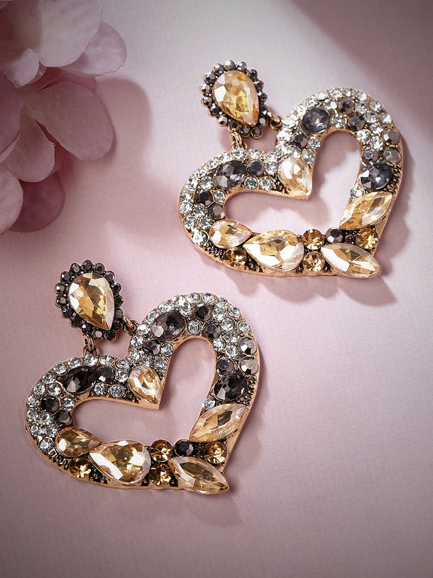 Rubans Gold Plated Handcrafted Crystal Stone Heart Shape Drop Earrings