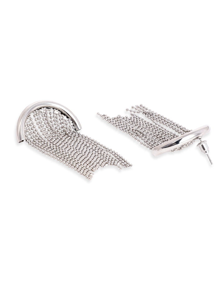 Rubans Voguish Rhodium-Plated Contemporary Drop Earrings