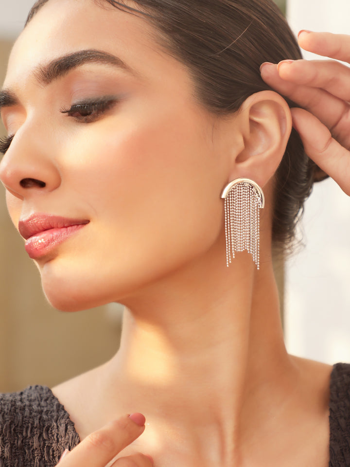 Rubans Voguish Rhodium-Plated Contemporary Drop Earrings