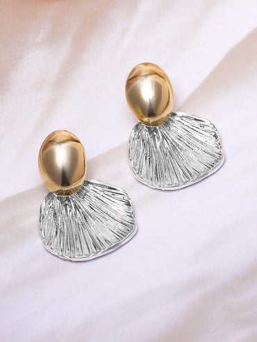 Shell Motif White & Gold Stud Earrings