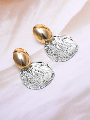 Shell Motif White & Gold Stud Earrings