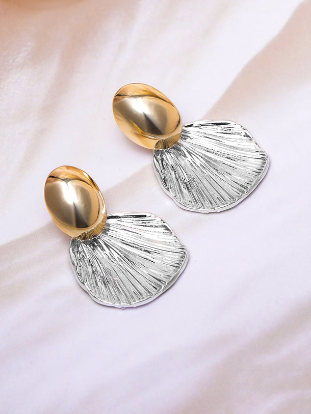 Shell Motif White & Gold Stud Earrings