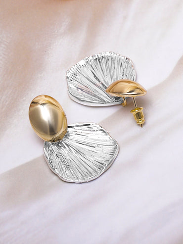 Shell Motif White & Gold Stud Earrings