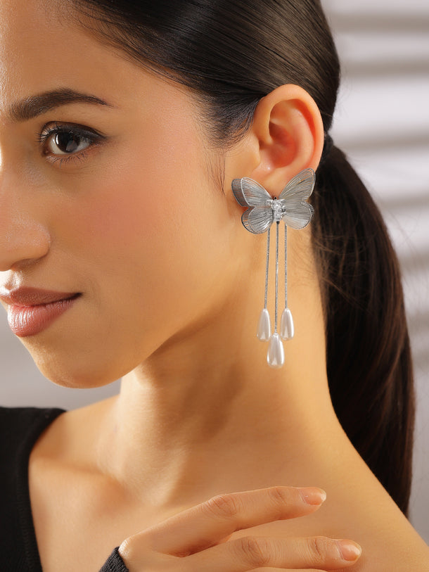 Regal Wings Tassel with Pearls Statement Earrings