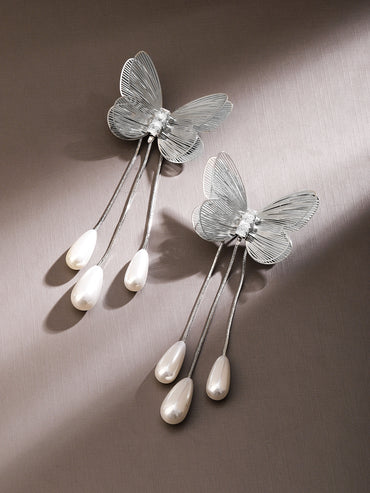 Regal Wings Tassel with Pearls Statement Earrings