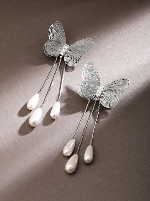 Regal Wings Tassel with Pearls Statement Earrings