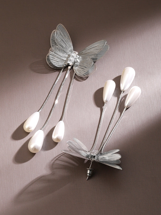 Regal Wings Tassel with Pearls Statement Earrings