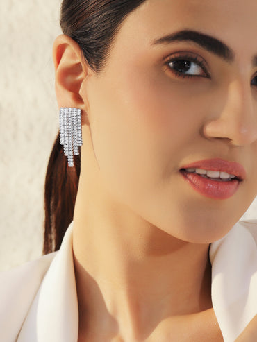 Silver Cascading Geometric Dangler Earrings
