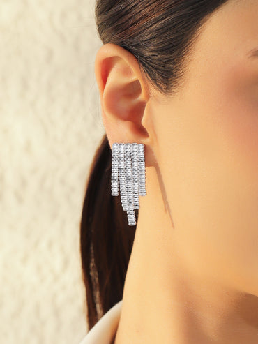 Silver Cascading Geometric Dangler Earrings