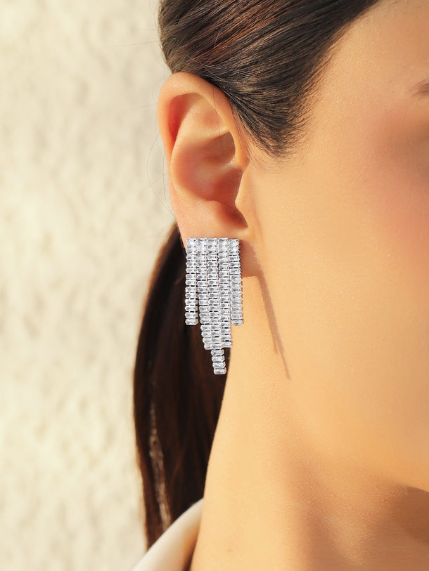 Silver Cascading Geometric Dangler Earrings