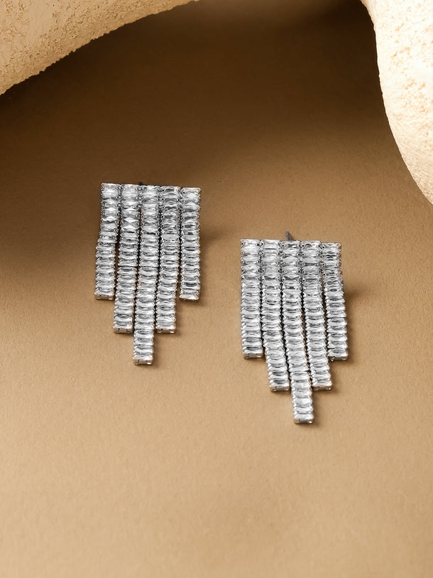 Silver Cascading Geometric Dangler Earrings