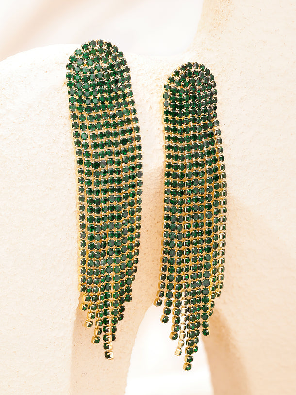 Green Tassel Dangler Earrings